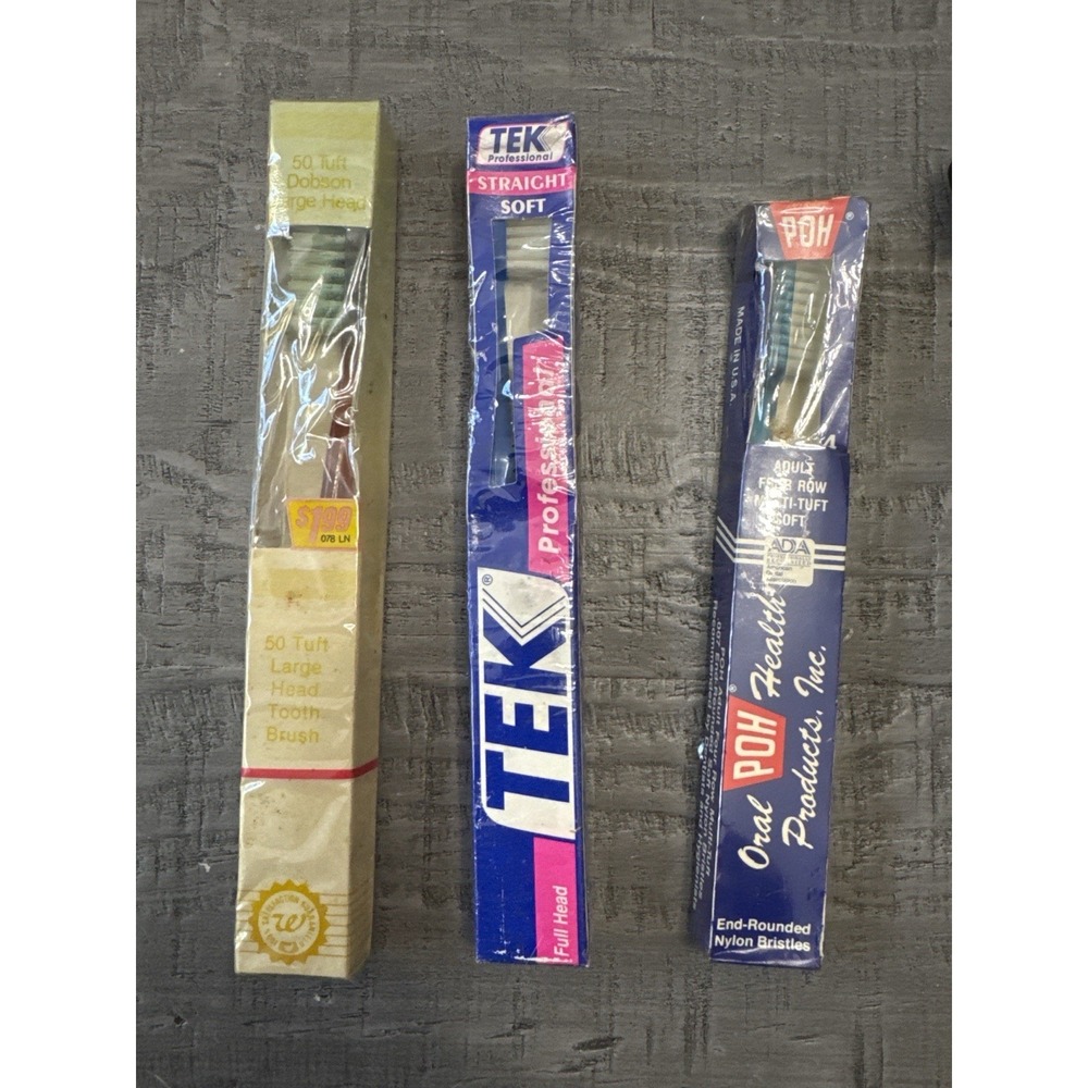 Vintage Toothbrush Lot of‎ 3 – TEK, Walgreens Dobson, POH – Sealed NOS USA